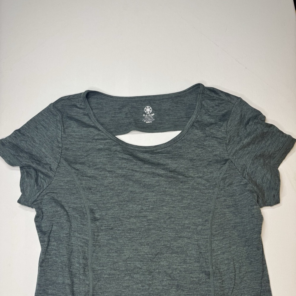 Gaiam Gray Heather Ruched Yoga Athletic Top Open Back Womens Medium - Picture 2 of 7